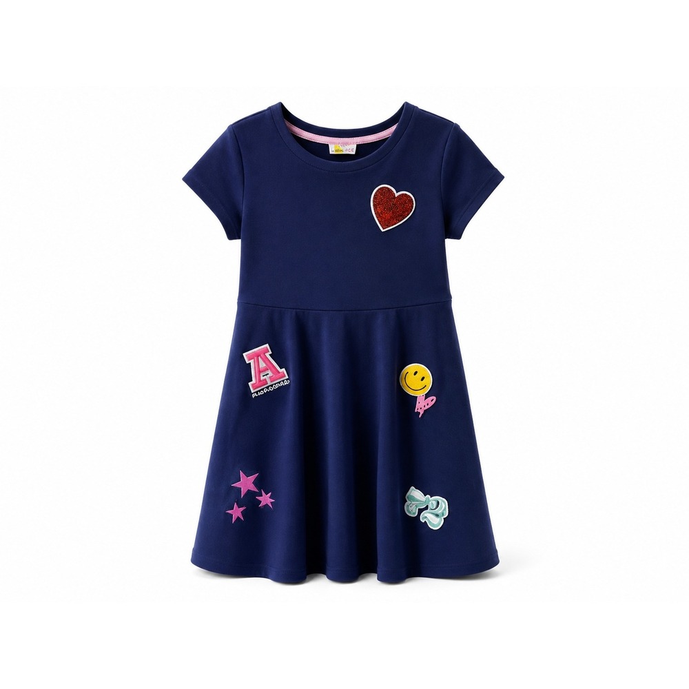 Epic Threads Girls Navy Skater Dress Heart & Emoji Patches Size M 10-12